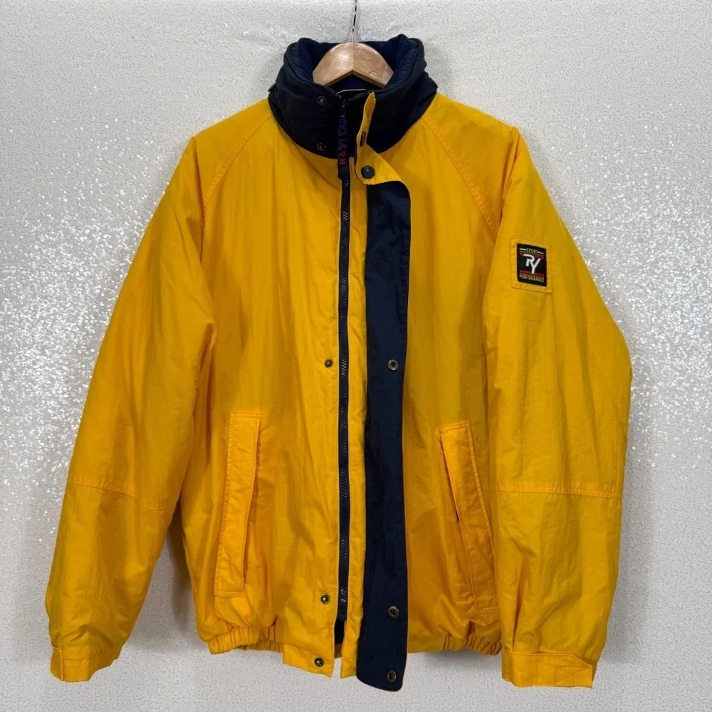 Vintage R&Y Sport Performance Jacket Men’s Medium Yellow Puffer Coat Hooded
